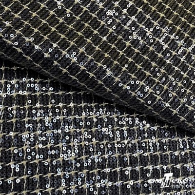 Ткань костюмная с пайетками, 100%полиэстр, 460+/-10 гр/м2, 150см #309 - цв. чёрный - купить в Омске. Цена 1 203.93 руб.