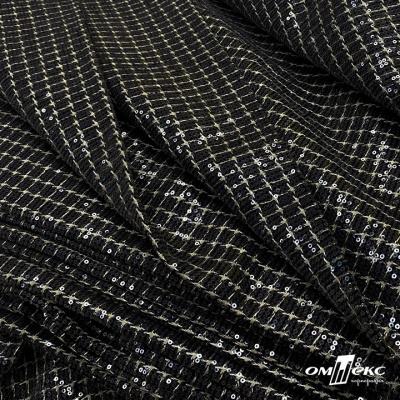 Ткань костюмная с пайетками, 100%полиэстр, 460+/-10 гр/м2, 150см #309 - цв. чёрный - купить в Омске. Цена 1 203.93 руб.