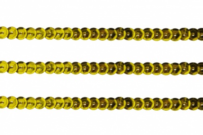 Пайетки "ОмТекс" на нитях, SILVER-BASE, 6 мм С / упак.73+/-1м, цв. А-1 - т.золото - купить в Омске. Цена: 468.37 руб.