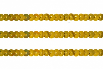Пайетки "ОмТекс" на нитях, SILVER SHINING, 6 мм F / упак.91+/-1м, цв. 48 - золото - купить в Омске. Цена: 359.83 руб.